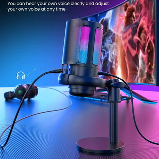 Microfone Gamer Condensador Podcast Alta Sensibilidade Rgb - Microfones e Gravadores