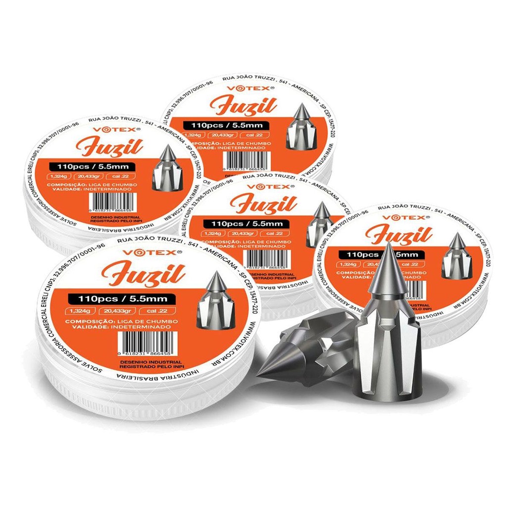 5 Chumbinhos Fuzil 5.5mm 1,324g 550 Unidades - Votex