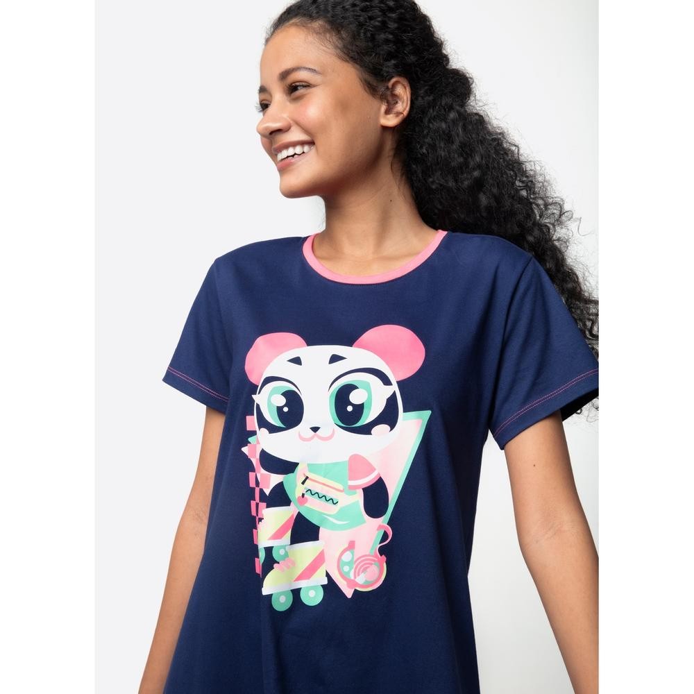 Camisola Manga Curta Algodão Feminina Panda Miami Puket em Oferta na Shopee
