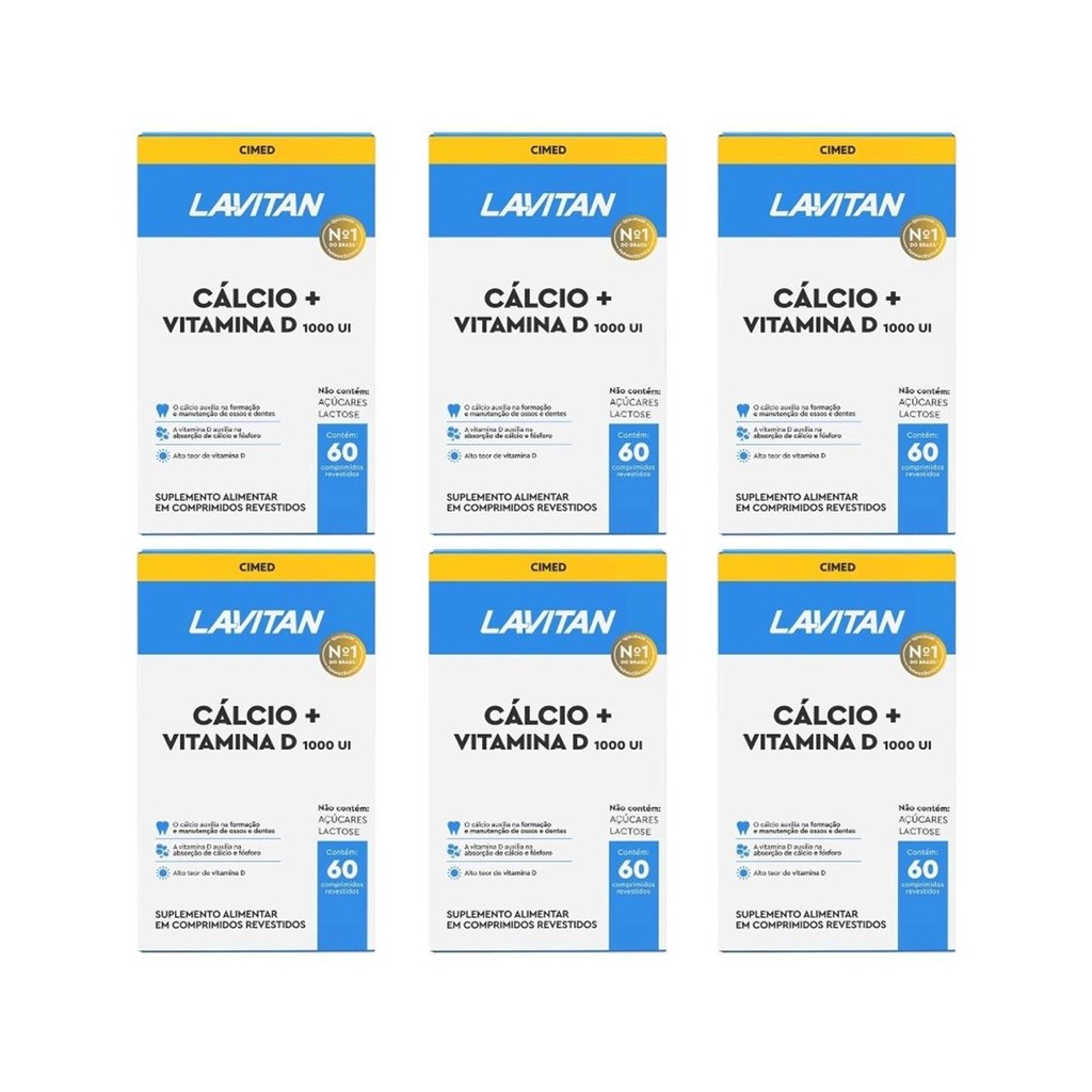 6Un Cálcio + Vitamina D 1000UI Lavitan De 60 Comprimidos Cd
