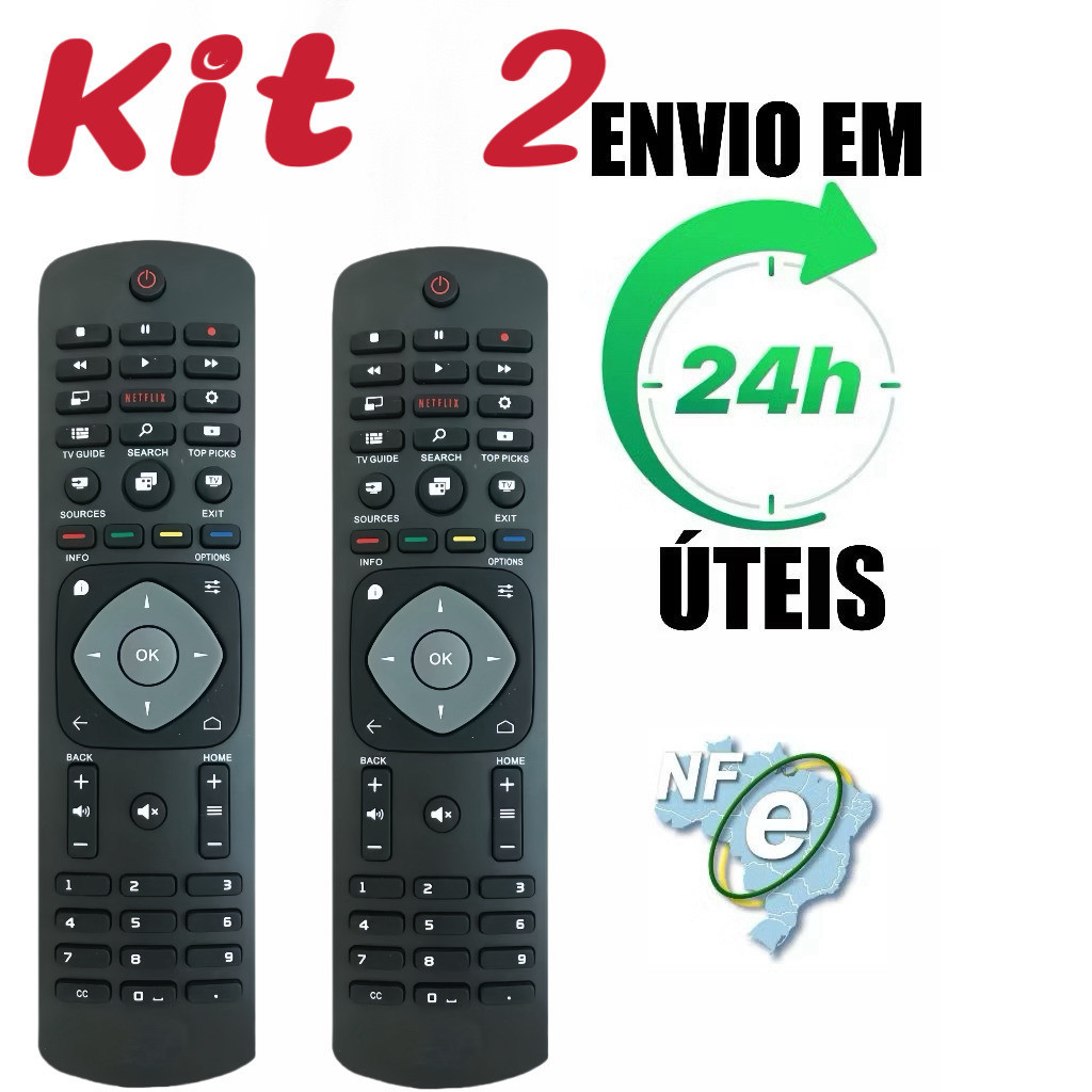Kit 2 Controle Remoto Para Tv Philips Smart 4k Netflix HAI-7023 marisa