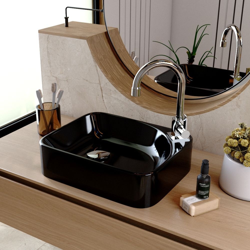 Cuba de Apoio Retangular Para Banheiro Lavabo Cross C01 RO36W Preto - Lyam em Oferta na Shopee