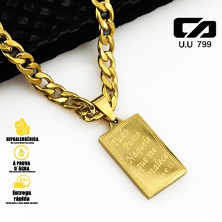 Corrente Grumet Pingente "Tudo Posso" - Correntinha Banhada a Ouro 18K, Resistente a Escurecimento