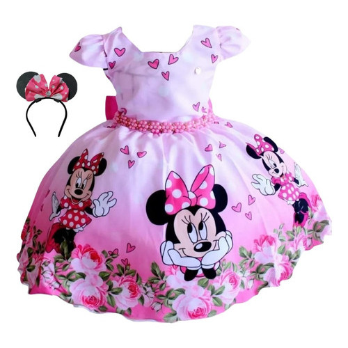 Vestido Minnie Infantil E Juvenil Princesa Com Tiara De Orelhinha em Oferta na Shopee