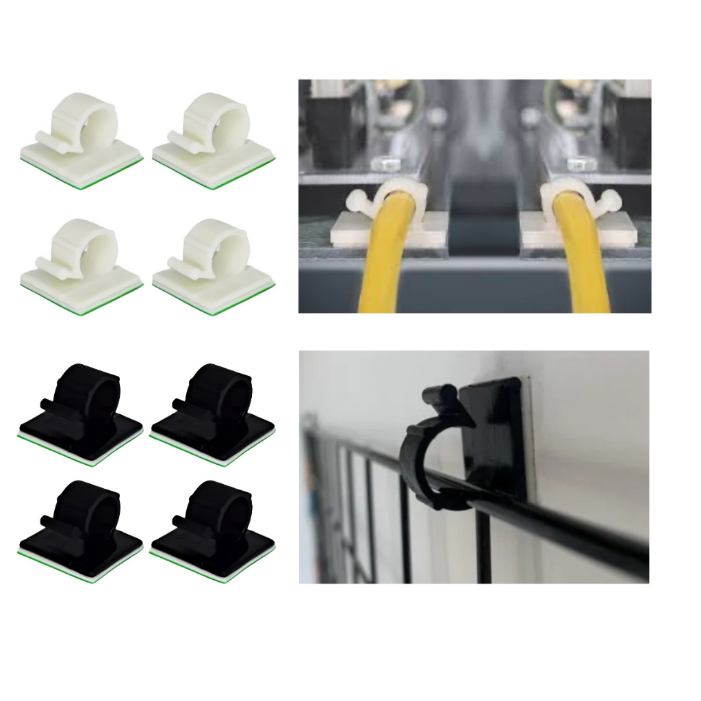 Kit de clips organizador de fios e cabos 6mm 25 unidades esconde fio e cabo colante prendedor adesivo preto branco dupla