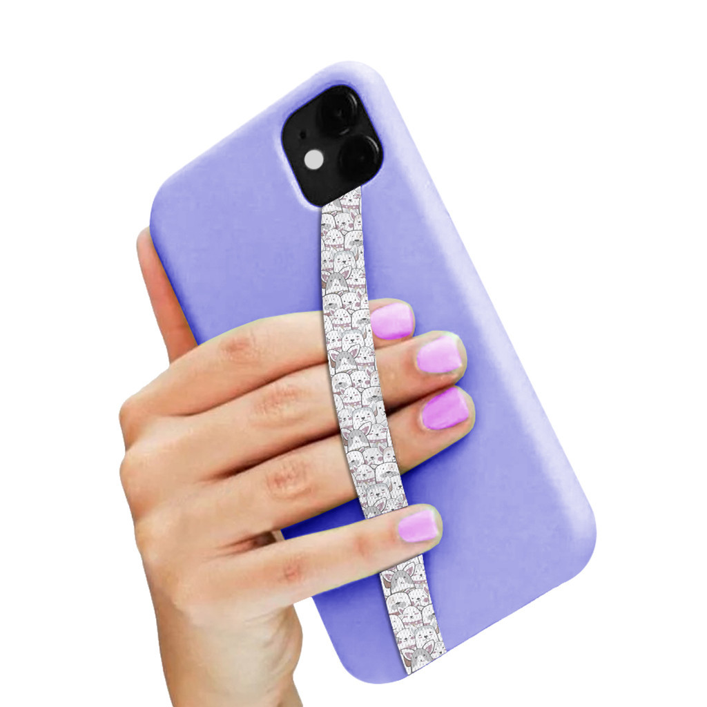 Fita Salva Celular Espessura 1,5cm Cachorros Fofos e Alegres Cinza Branco