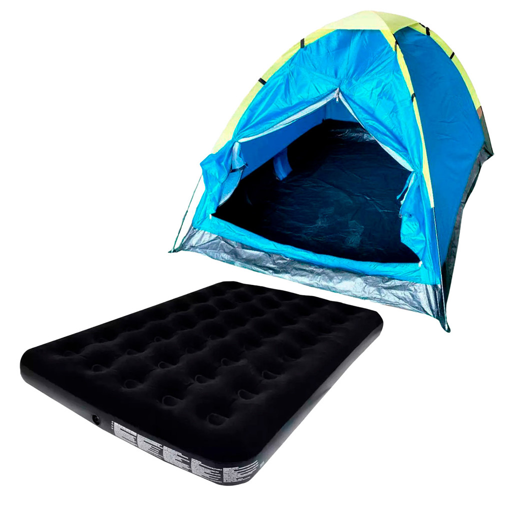 Barraca 3 Pessoas Iglu Tela Mosqueteira + Colchão Inflável Casal Preto Suporta 300kg em Oferta na Shopee