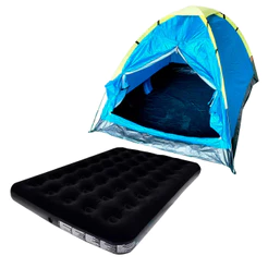 Barraca 3 Pessoas Iglu Tela Mosqueteira + Colchão Inflável Casal Preto Suporta 300kg