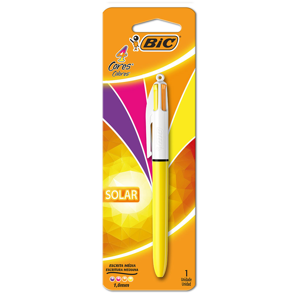 Caneta esferográfica 1.0 retrátil Solar 4 cores fashion Bic em Oferta na Shopee