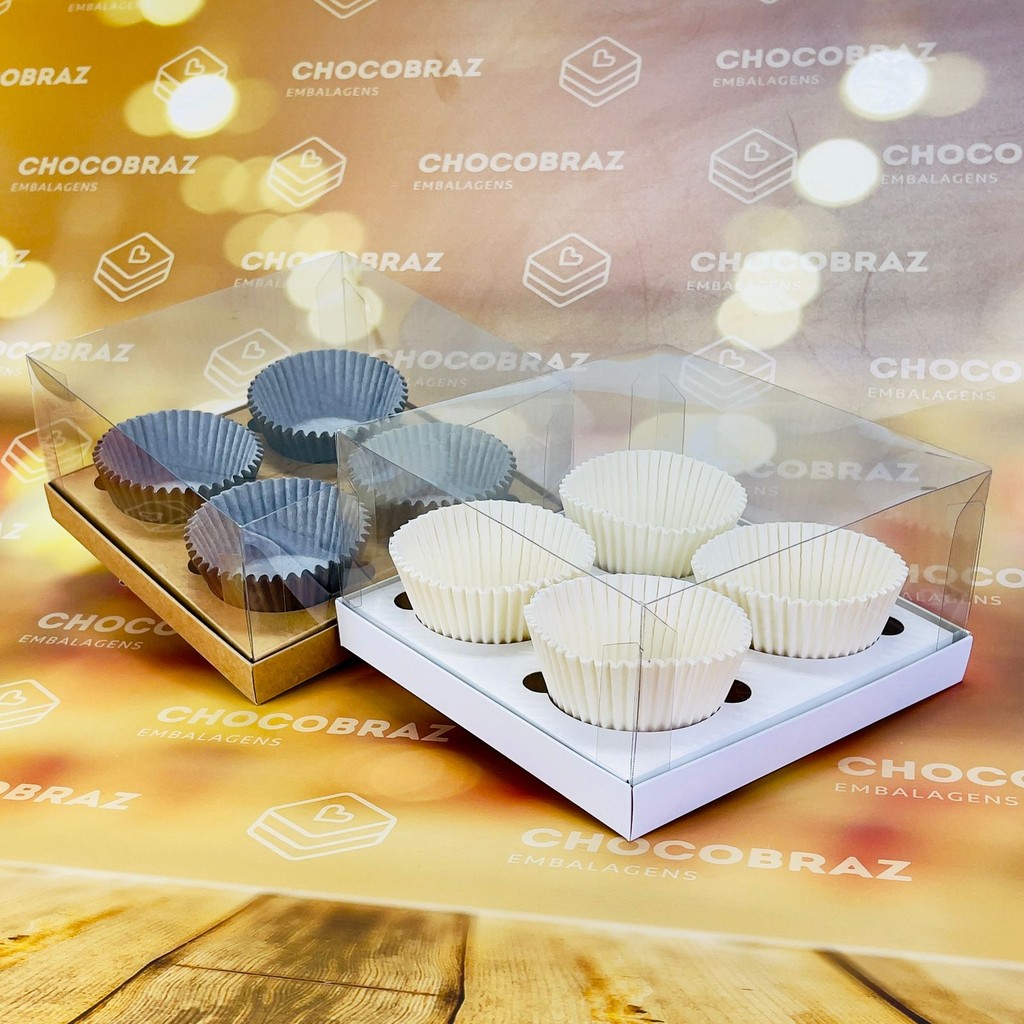 10 CAIXA C/ TAMPA TRANSPARENTE P/ 4 CUPCAKE DUPLA FACE IDEIA 4823