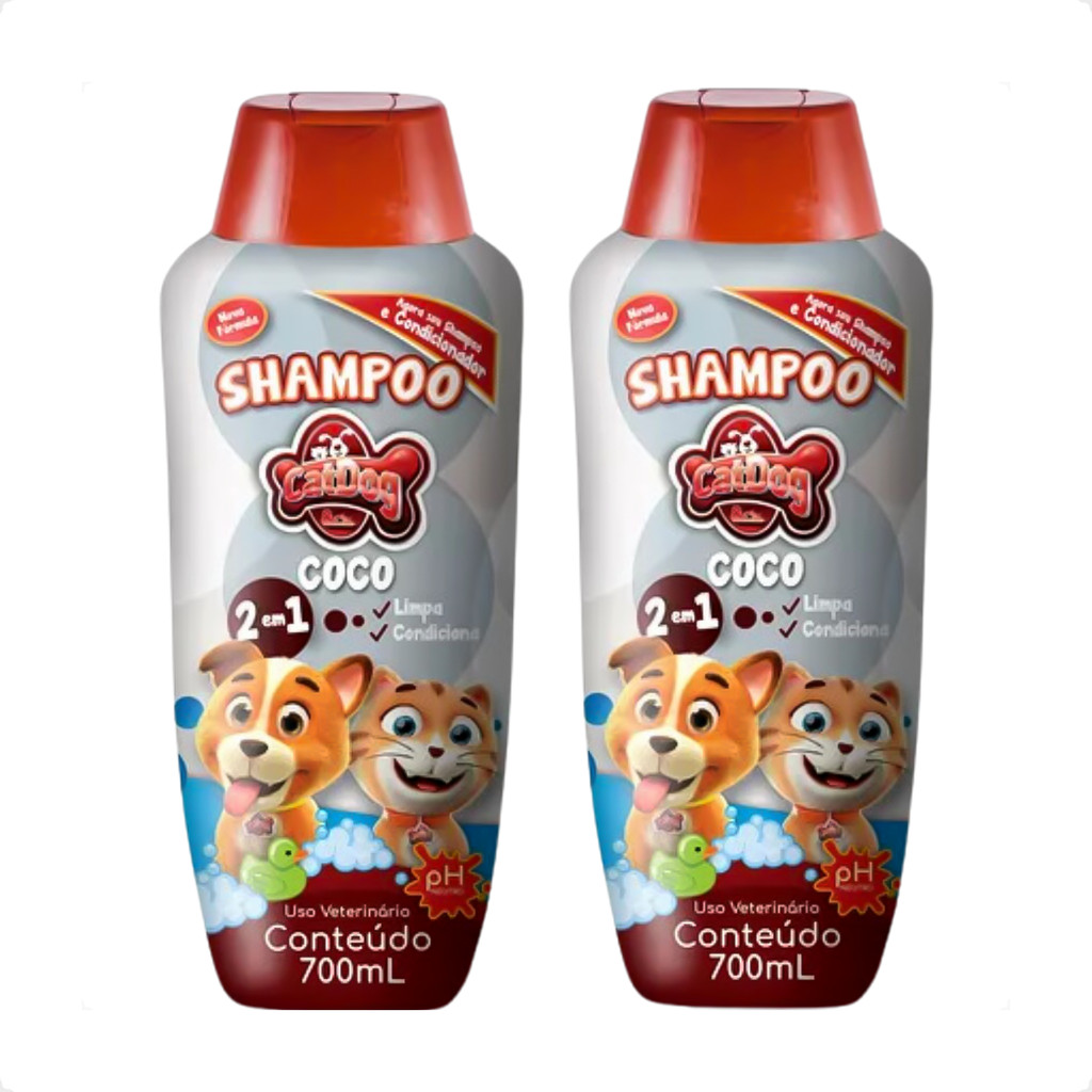 Kit 2 Shampoo Coco 2 em 1 CatDog & Cia para Cães e Gatos - 700ml