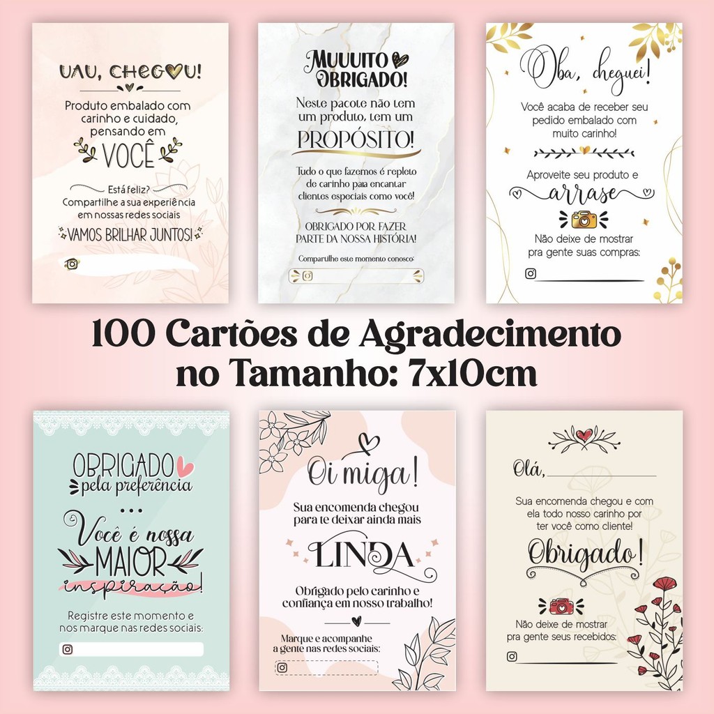 Cartão de Agradecimento ao Cliente (Frases) #07 - 7 x 10cm - Pacote com 100 Unidades em Oferta na Shopee