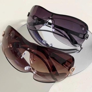 Óculos De Sol De Luxo Feminino Vintage Gradiente Estilo Y2K Masculino Sem Aro Piloto Uv400 Unissex Para Meninas Picantes