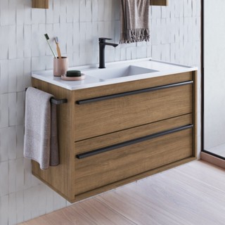 Gabinete de Banheiro Suspenso 80cm com 1 Toalheiro 1 Porta 1 Gaveta Bh8030 com Lavatorio Mel em Oferta na Shopee