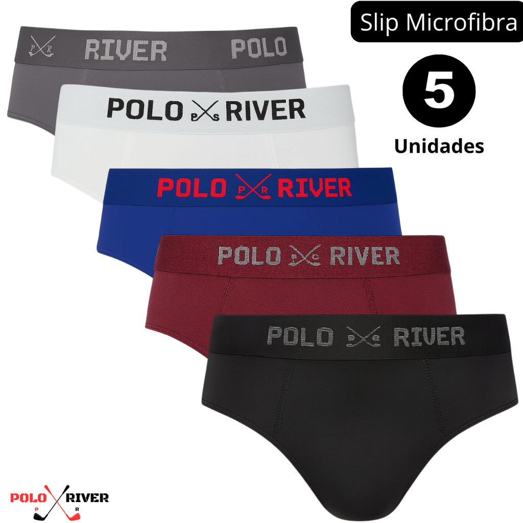 Kit 5 Cuecas Slip Microfibra Adulto Polo River