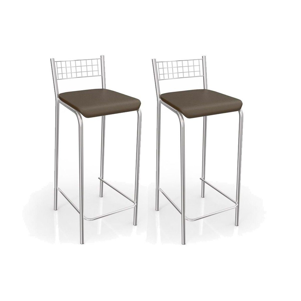 Banqueta Sala de Jantar Gênova 2B705CR Kit 2 Un Cromado/Courano Marrom - Kappesberg