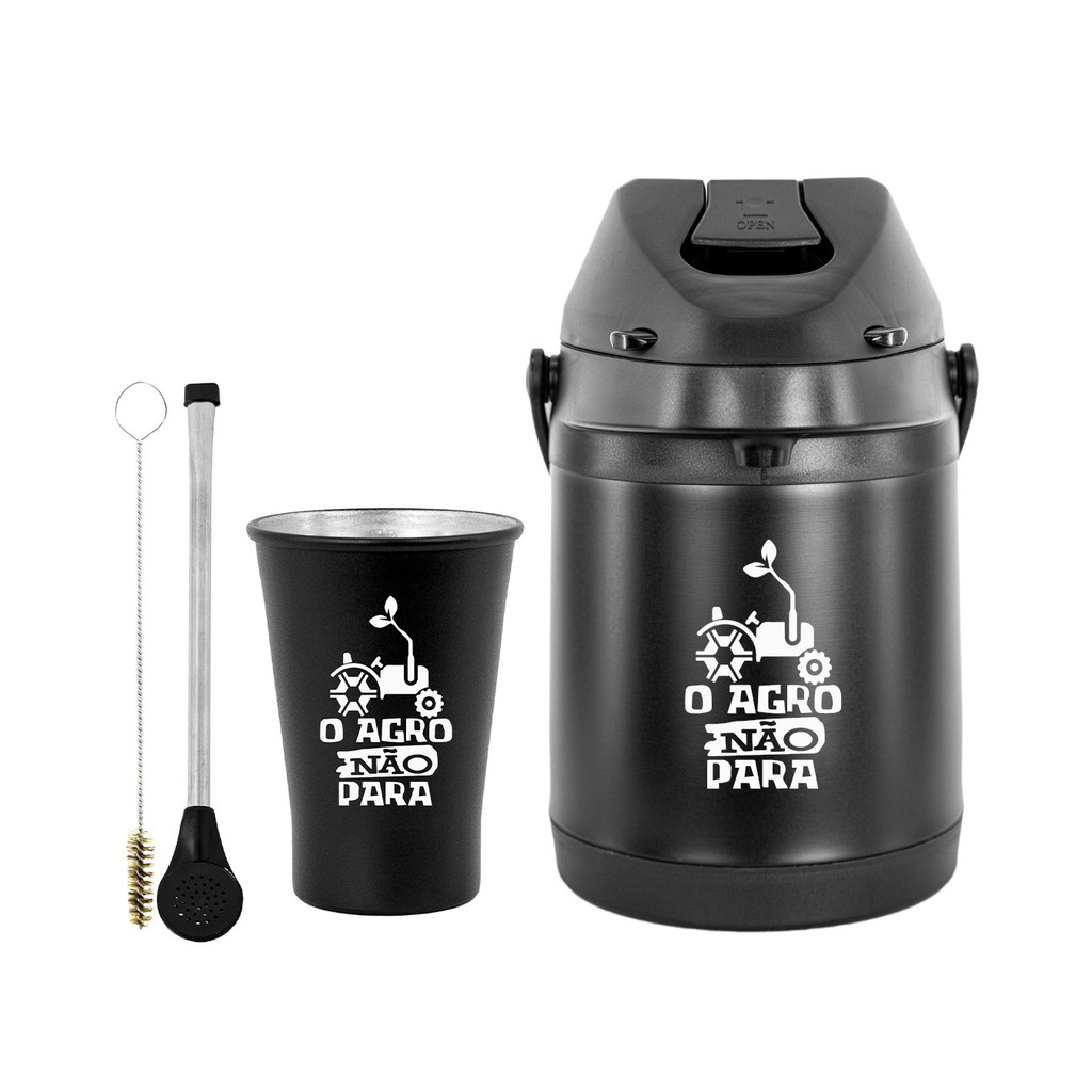 Kit Tereré Garrafa Preta Térmica 2.5l Bomba Alumínio Plástico Preta Copo Alumínio Preto 280ml em Oferta na Shopee