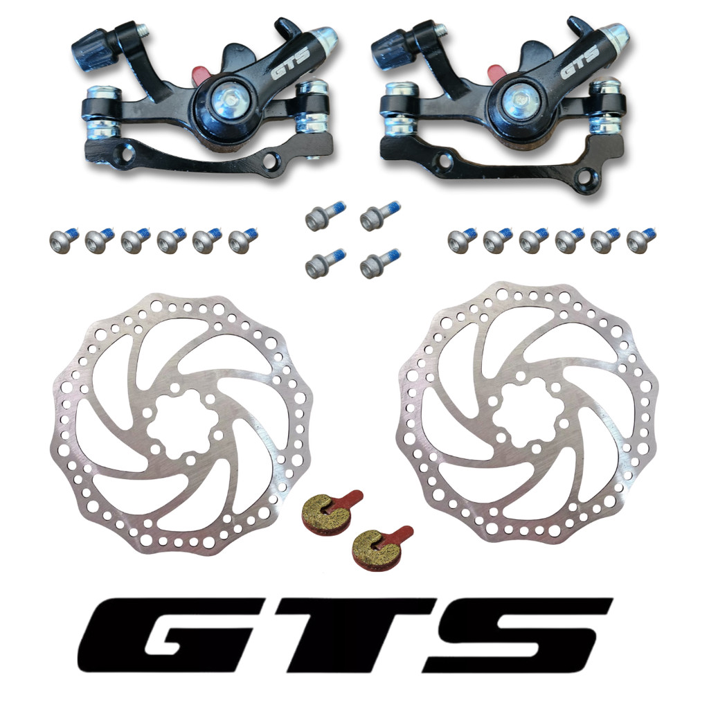 Kit Freio A Disco Completo GTS Mecanico Bike Dianteiro e Traseiro Pinças + Discos + Pastilhas