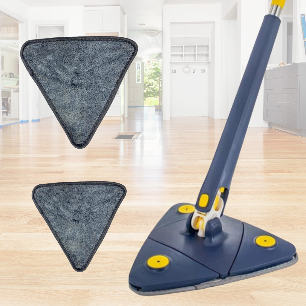 Kit 1 Mop De Limpeza Giratório 360° Triângular + 2 Refil Facilidade Cantos mais Estreitos Lavavel Agilidade Reutilizável