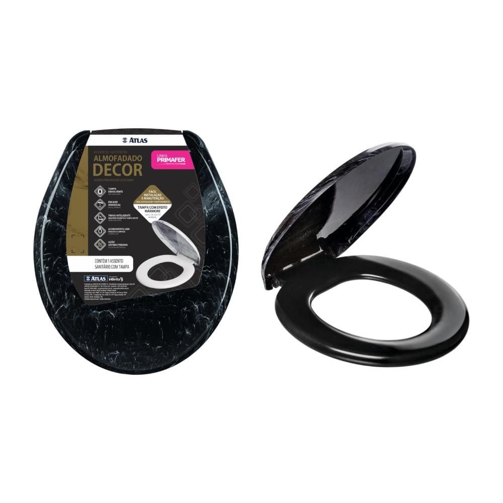 Assento Sanitário Almofadado Decor Preto Atlas