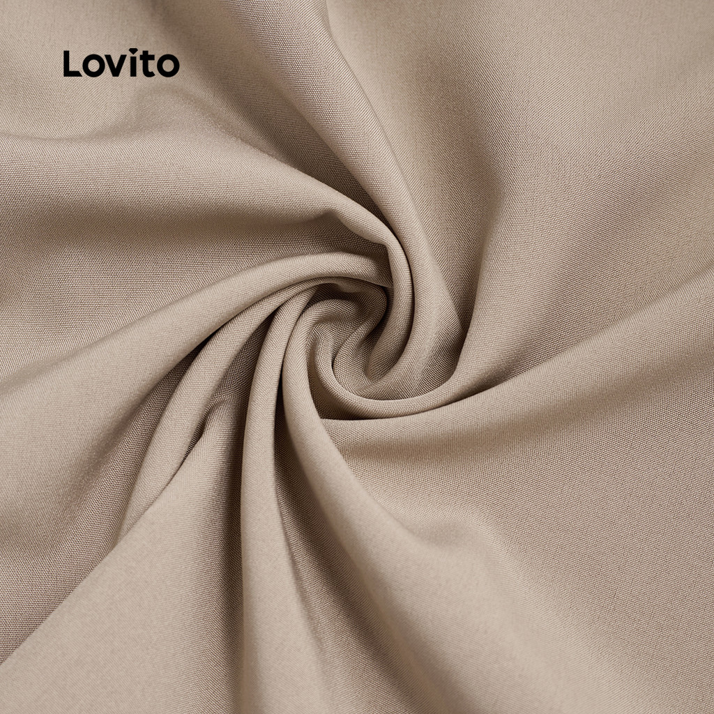 Detalhes do Lovito Vestido Casual com Zíper Leve e Confortável para Primavera/verão em Caqui para Mulheres L137ED440