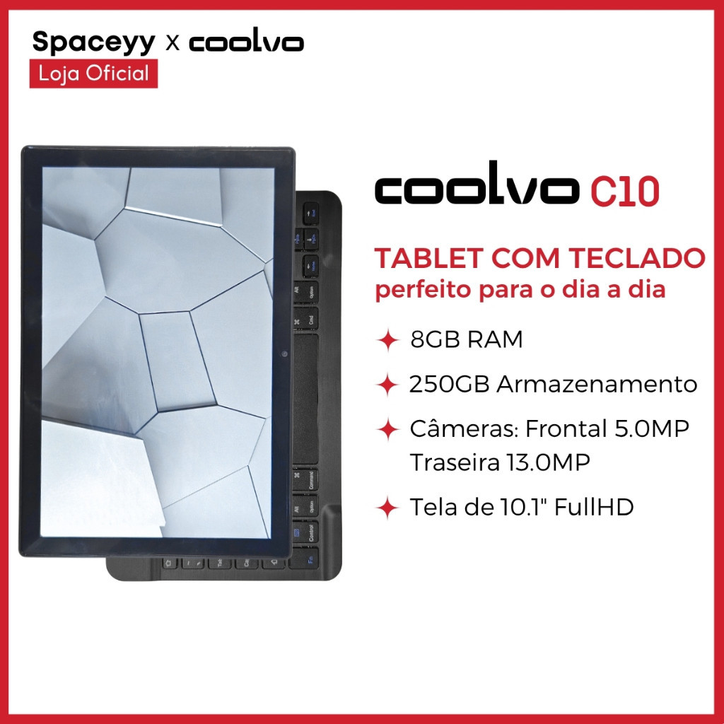 Tablet C10 10.1" – 8GB RAM, 250GB, Android 13, Dual SIM 4G/WiFi, Kit Completo com Teclado, Capa Tecido e Câmeras HD