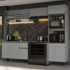 Armário De Cozinha Completa Suspenso 260cm Nice Madesa 10 Cinza