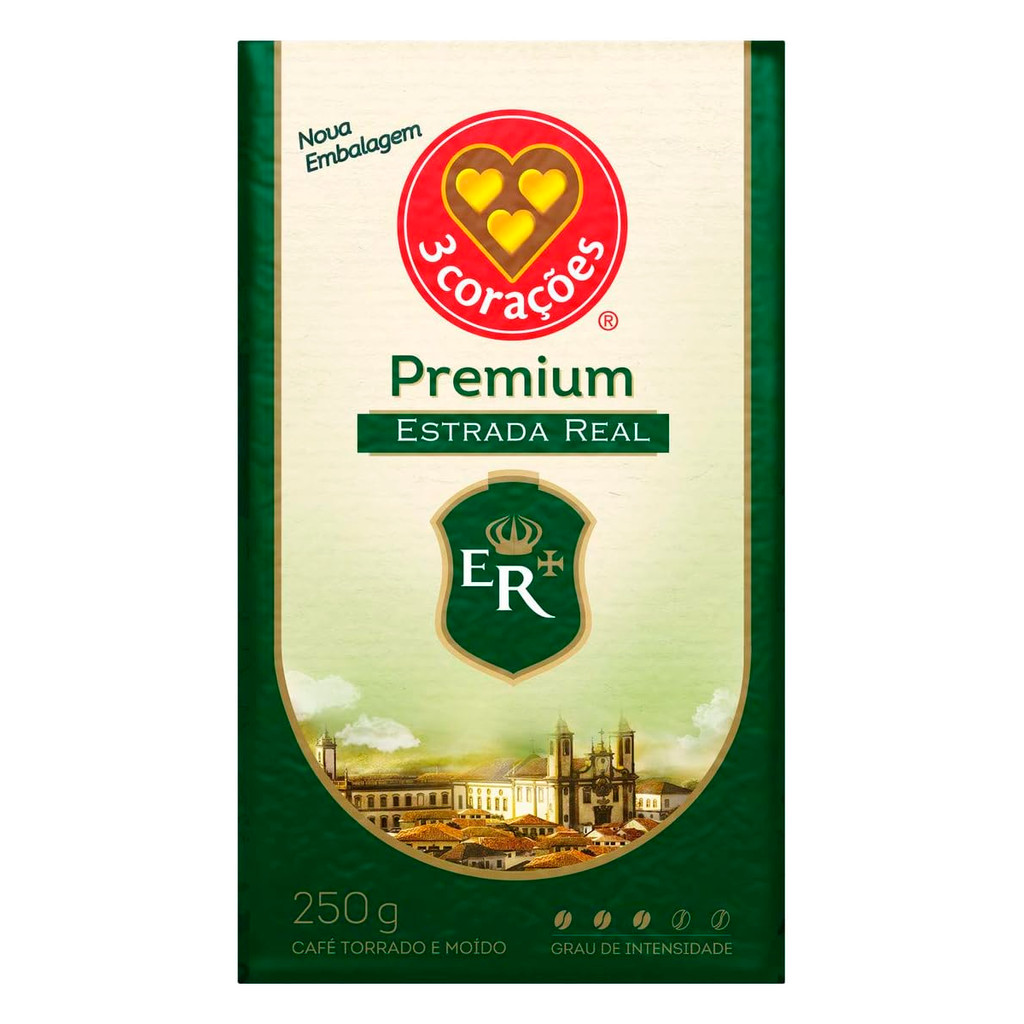 CAFÉ TORRADO E MOÍDO A VÁC. 3 CORAÇÕES PREM. ESTR. REAL 250G