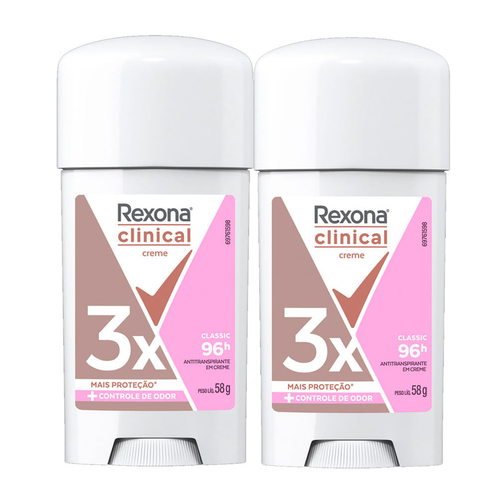 Kit 2 Desodorante Rexona Clinical Creme Classic Antitranspirante 96h Stick 58g