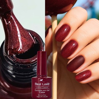 Esmalte em gel Vermelho translúcido escuro rebu Real Love Linha Classic glitter cintilante cabine em Oferta na Shopee