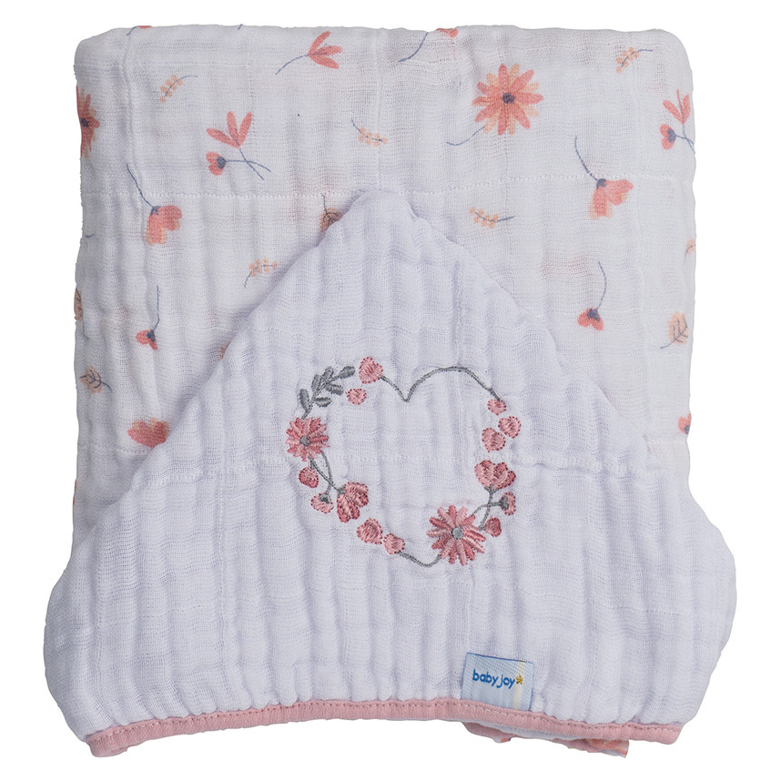 Toalha Banho Babê em Soft Baby Joy Bordado Floral Coração