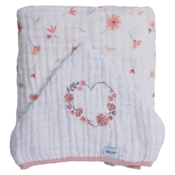 Toalha Banho Babê em Soft Baby Joy Bordado Floral Coração