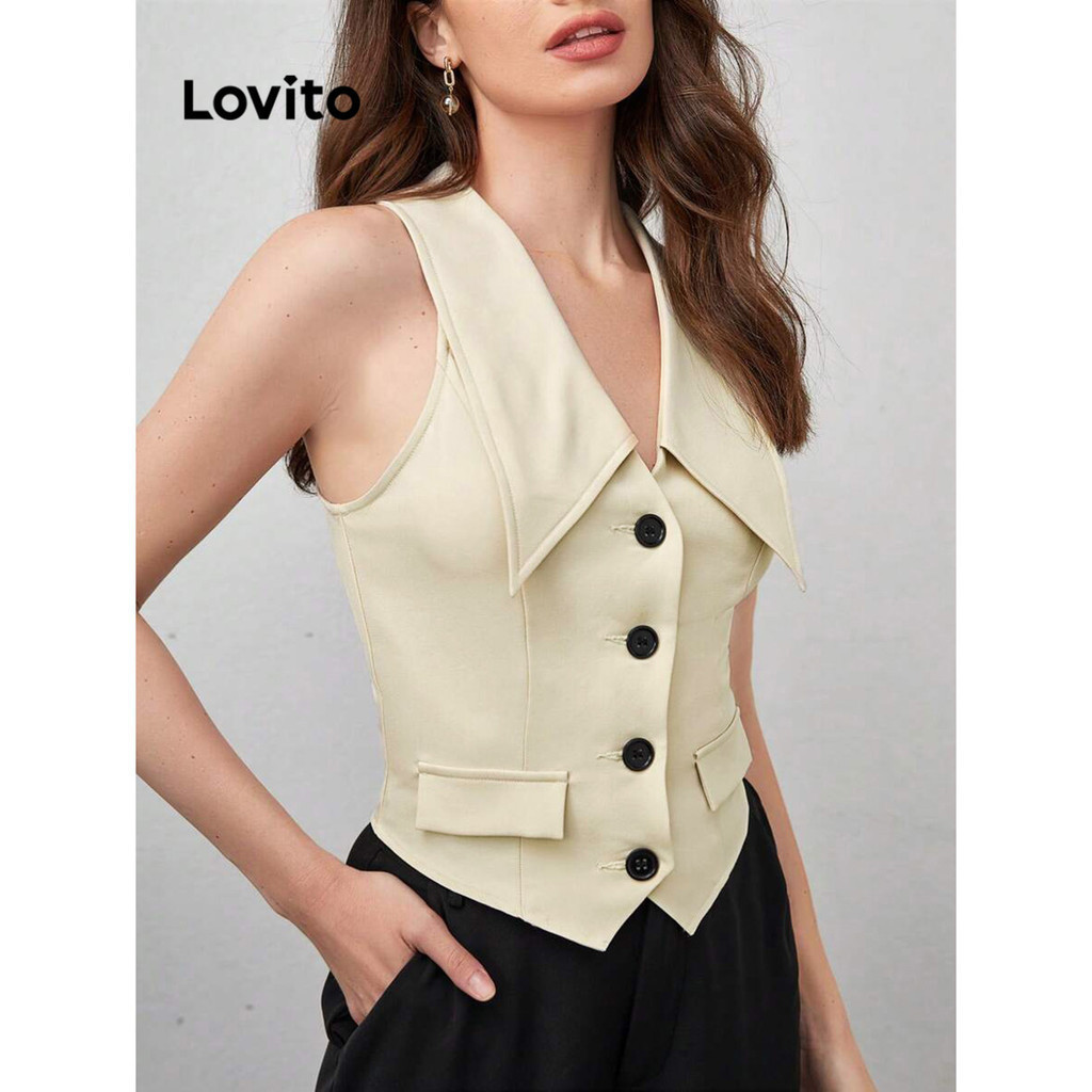 (Trendy) Lovito Regata Elegante Com Botões Lisos Para Mulheres L80ED046 (Multicolorido) - Women Clothes