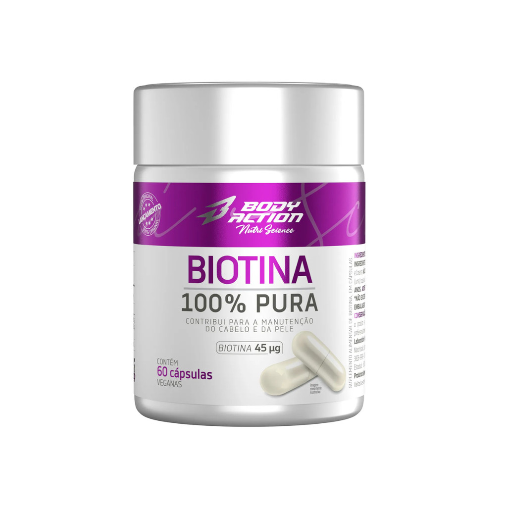Bodyaction Biotina 100% Pura 60 Cápsulas Para Cabelos e Unhas