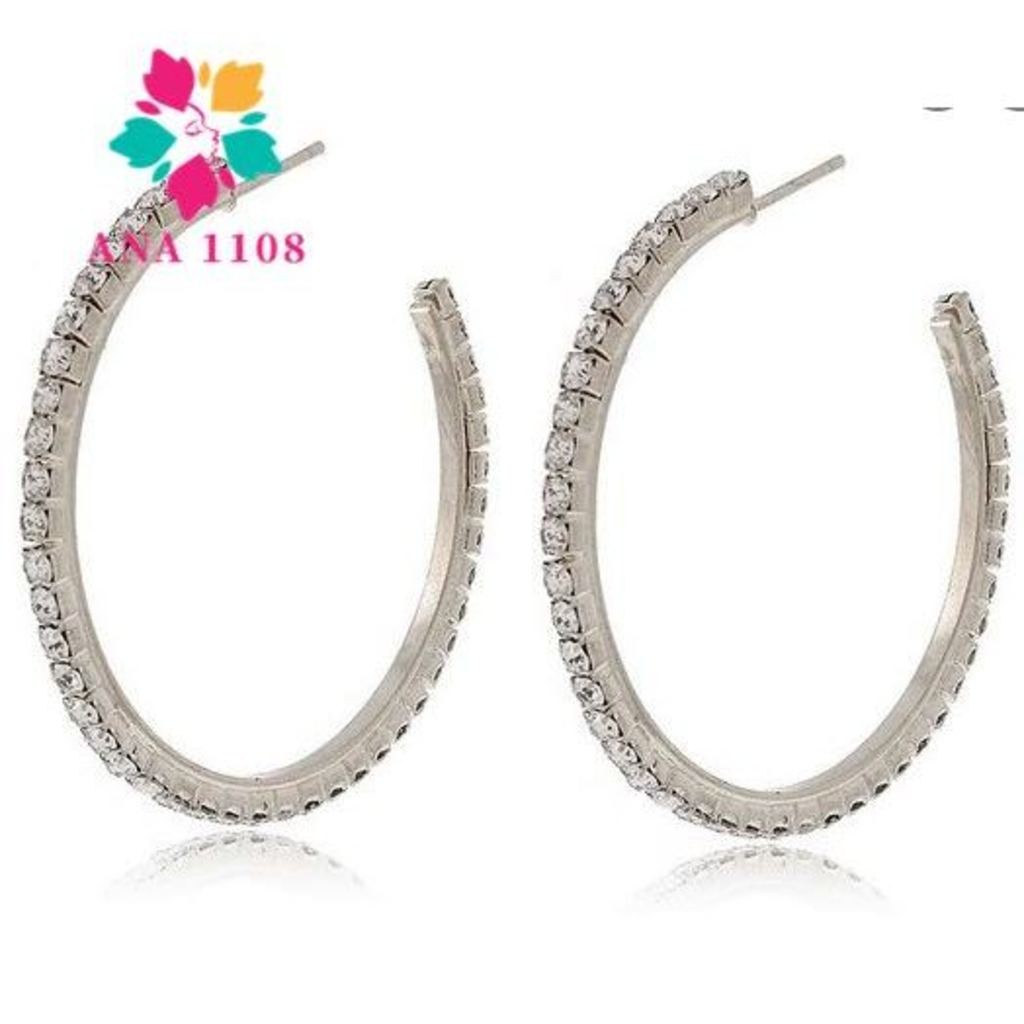 ANA1108 Brinco de Argola Grande Com Strass/Cores Dourada e Prata/Tamanhos 4# a 9# — imagem 2 de 2