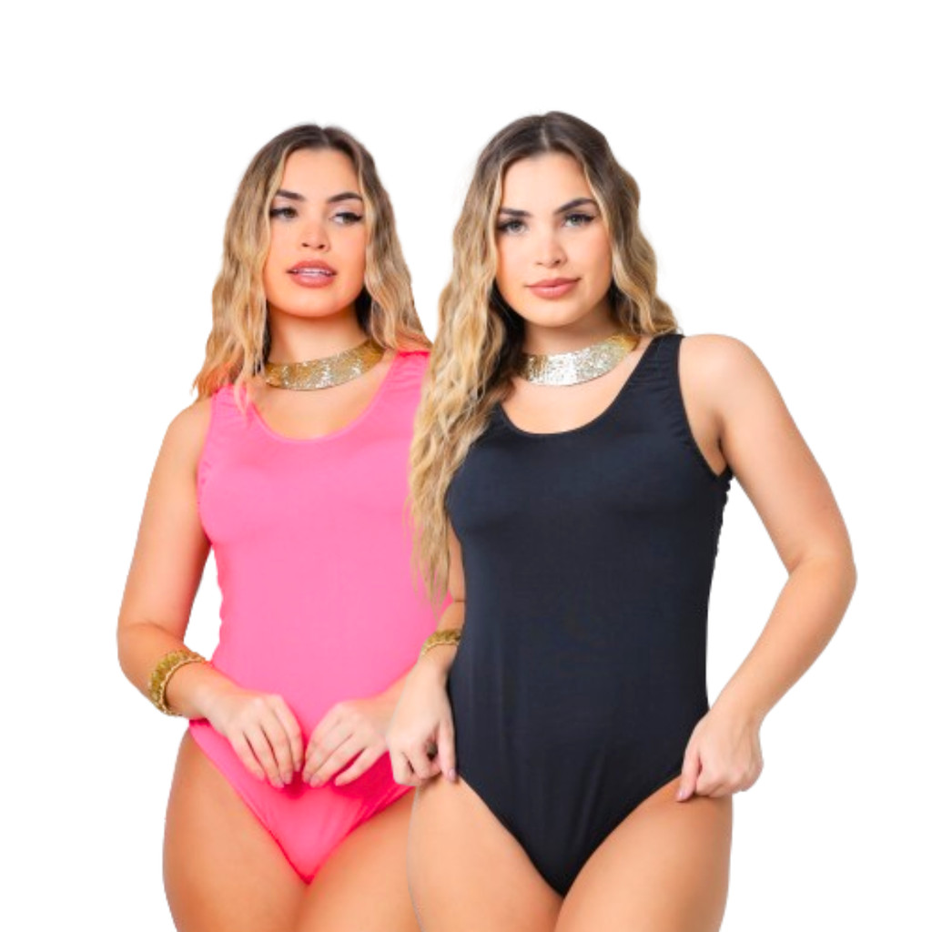 Kit Com 02 Body Maguel Regata Costa Nua Suplex Preto/ Rosa