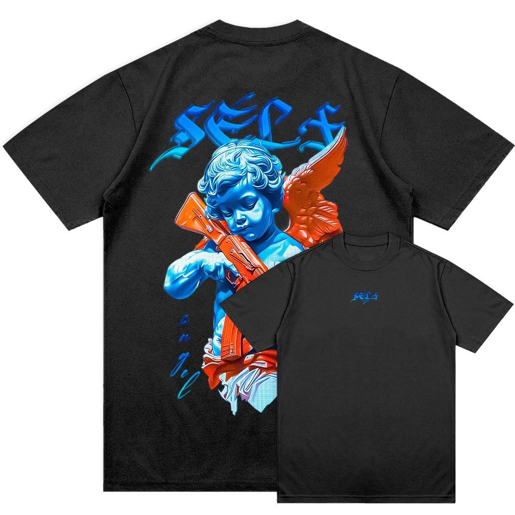 Camiseta Premium em Algodão Puro Camiseta Self Angel AK 47 Proteção Guerra  War Angel