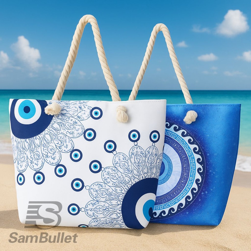 Bolsa De Praia Grande OLHO GREGO com Necessaire e Em Várias Estampas em Oferta na Shopee