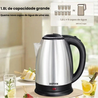Chaleira Elétrica de Aço Inox/e de vidro, 1.8L,127V/220V, Ferve Água Rápido com Tampa e luz em Oferta na Shopee