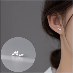 Brinco Feminino Estrelas Prata Pequeno Delicado Minimalista Brilhante Moda Presente