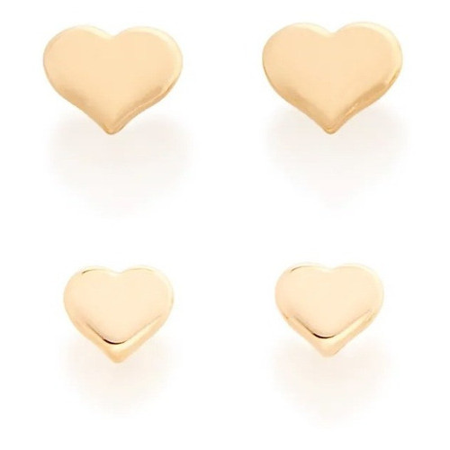 Kit Brincos Rommanel 2 Pares No Formato De Coração 526221 Cor Dourado