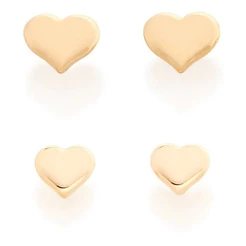 Kit Brincos Rommanel 2 Pares No Formato De Coraçao 526221 Cor Dourado