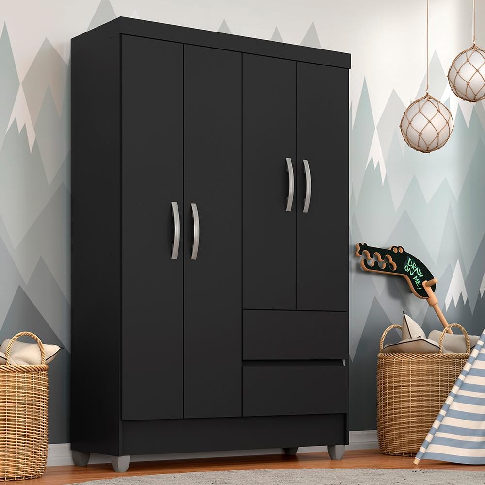 Guarda Roupa Solteiro Bruna 4 Portas Preto Fosco - Moveis Arapongas - Home & Living
