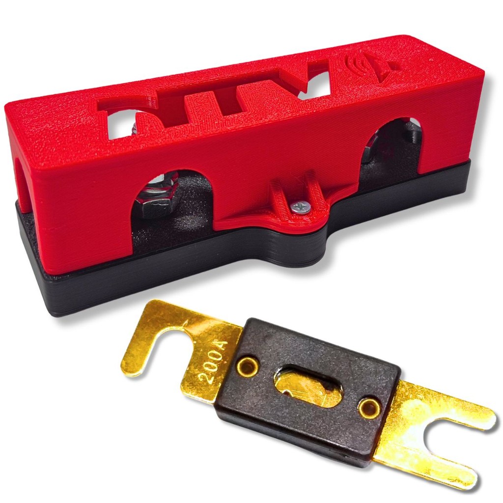 KIT PORTA FUSIVEL + FUSÍVEL FACA GRANDE ANL 200A PARA SOM AUTOMOTIVO BARRAMENTO 3 VIAS COM TAMPA