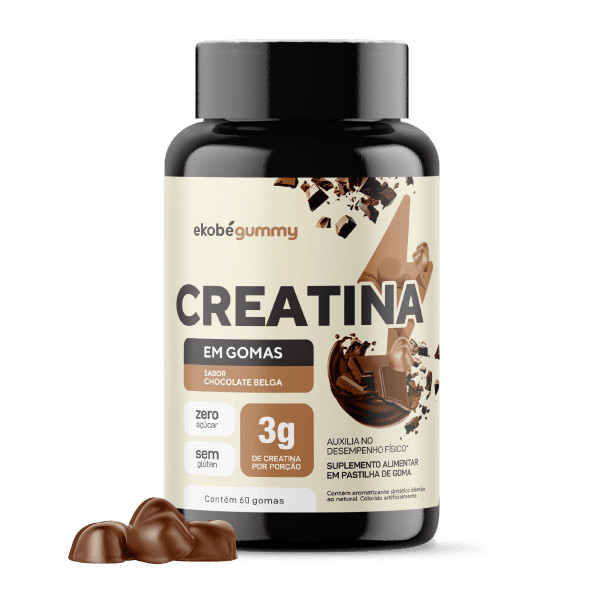 Creatina em Gomas Gummy – Sabor Chocolate Belga | 3g por Dose | Zero Açúcar | 60 Unidades