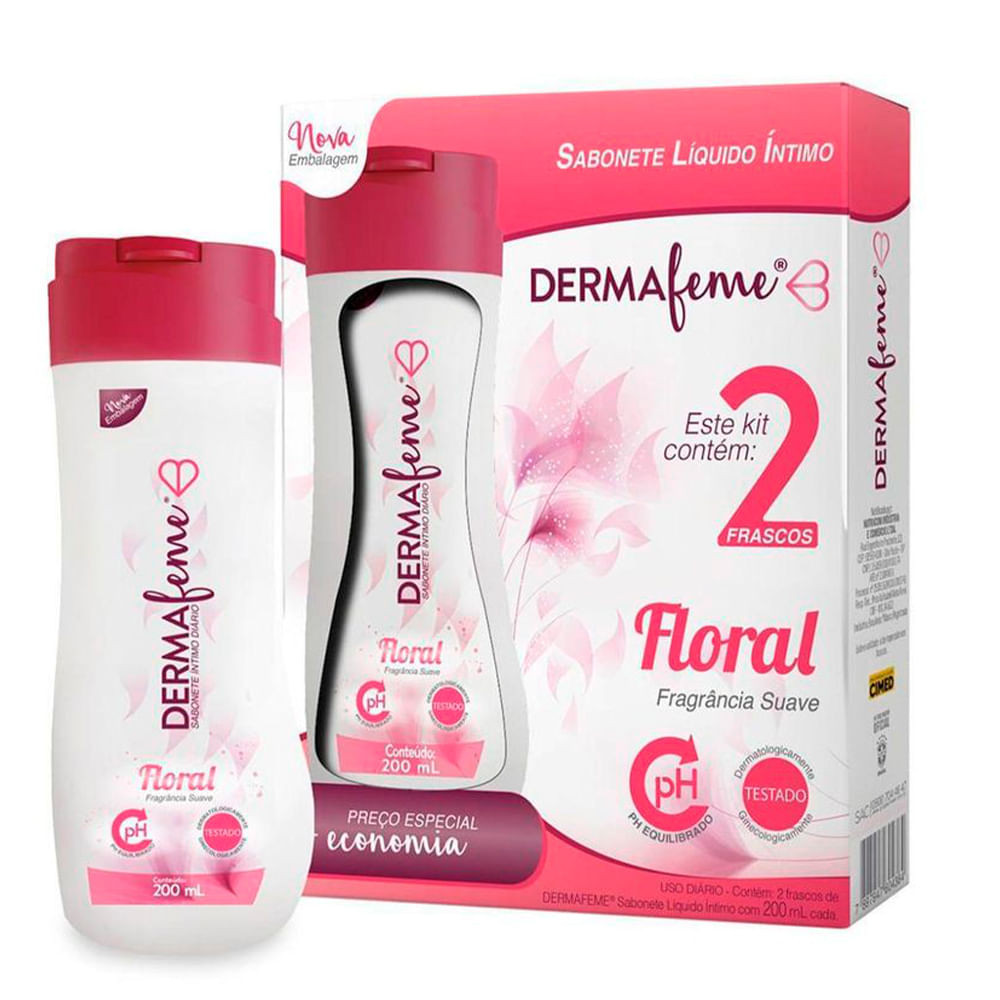 Kit Sabonete Íntimo Dermafeme Floral  200ml Com 2 Unidades Preço Especial - Beauty