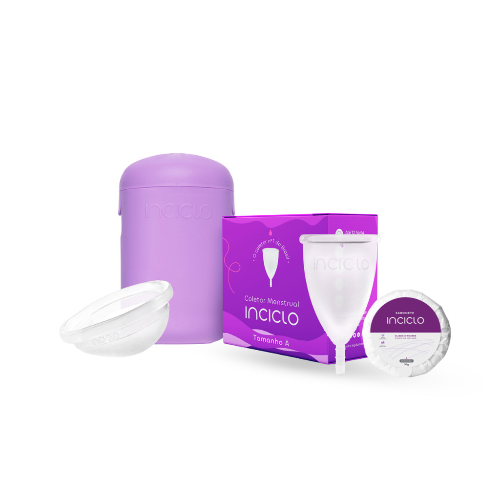 Kit Coletor Menstrual + Disco Menstrual+ Cápsula Esterilizadora + Sabonete Íntimo em Barra Inciclo