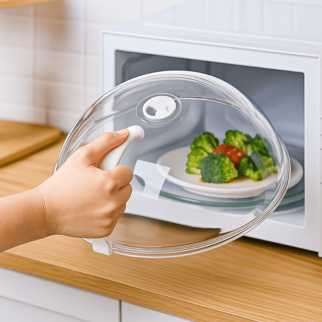 Tampa de Microondas Com Válvula e Alça Anti Sujeira Acrílico Transparente Protetor Alimentos