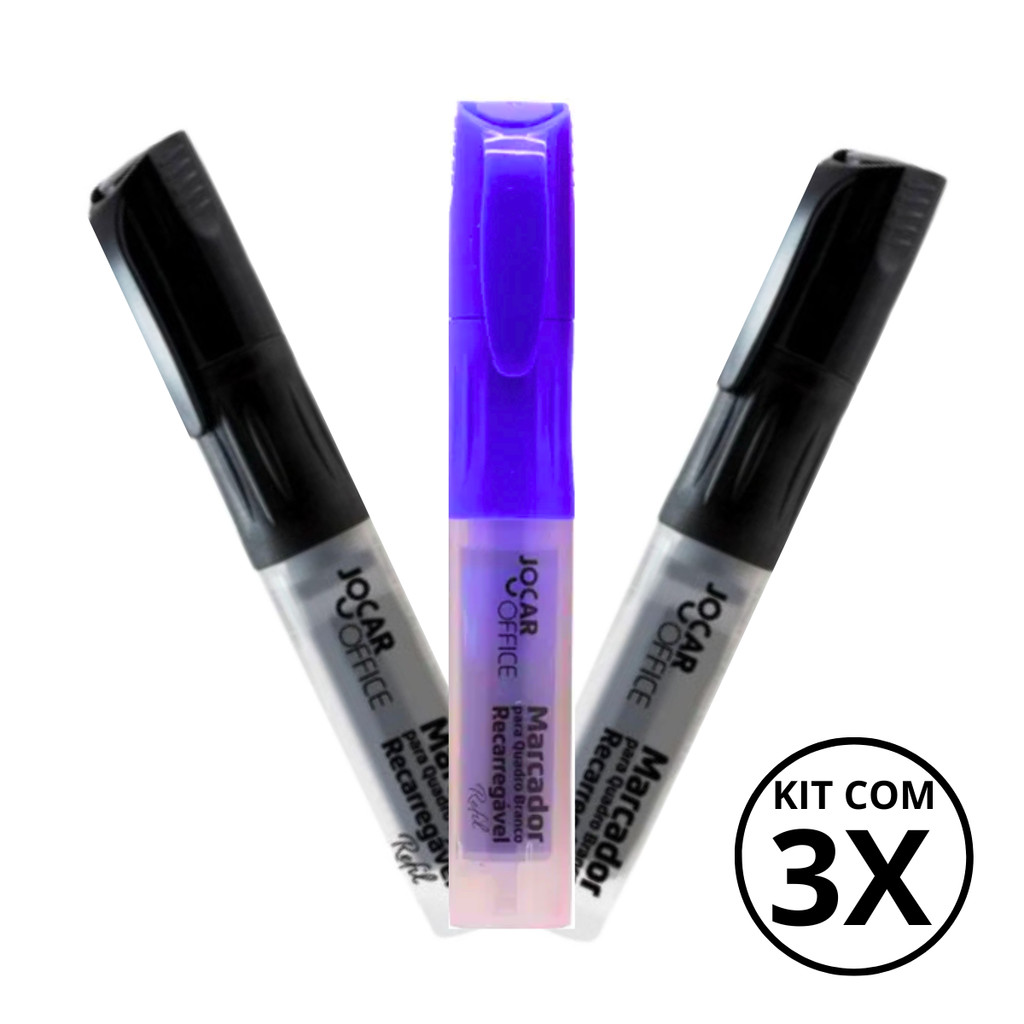 Kit Com 3 Marcadores Para Quadro Branco Recarregável - JOCAR