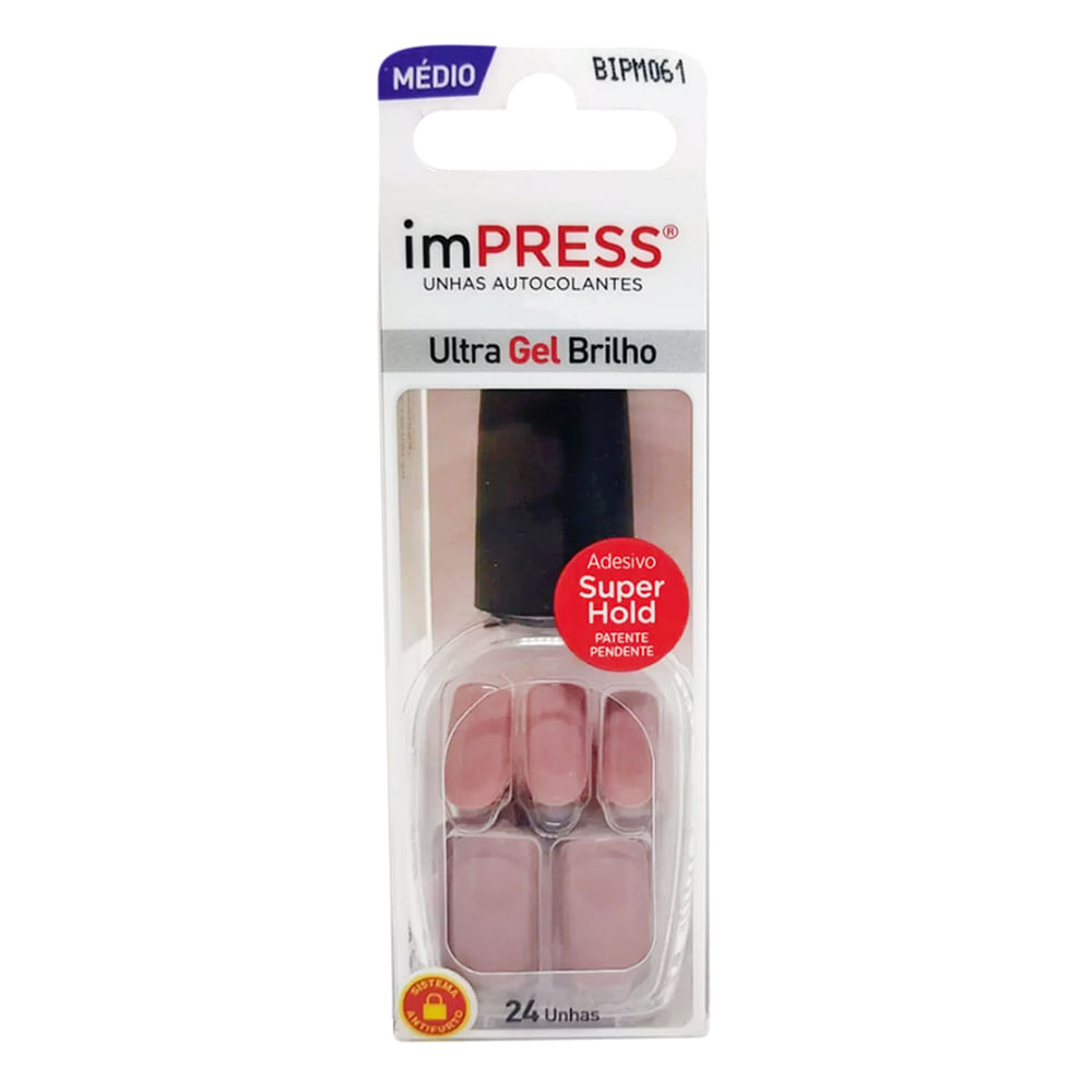 Unhas Postiças Autocolantes First Kiss imPress Ultra Gel Tamanho Médio Fresh Start com 24 Unidades - Beauty